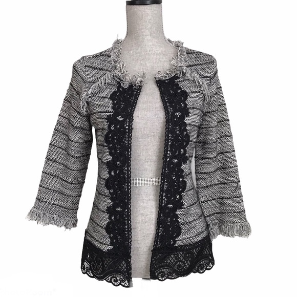 Chico's Jackets & Blazers - Chico’s Fringe Lace Trim Tweed Boucle Open Jacket